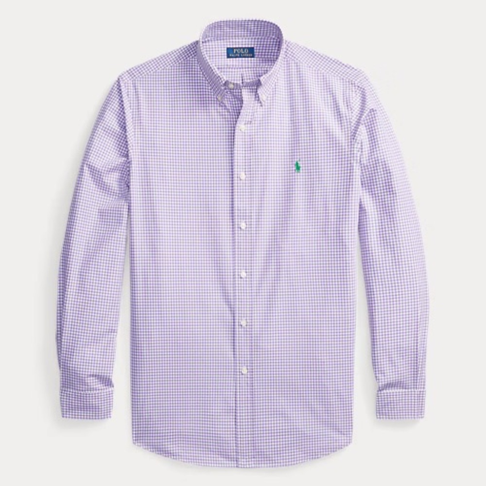 Classic Fit Gingham Stretch Poplin Shirt Mens Button Down Checked Large